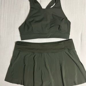 Lululemon Olive Green sport bra and tennis skirt set